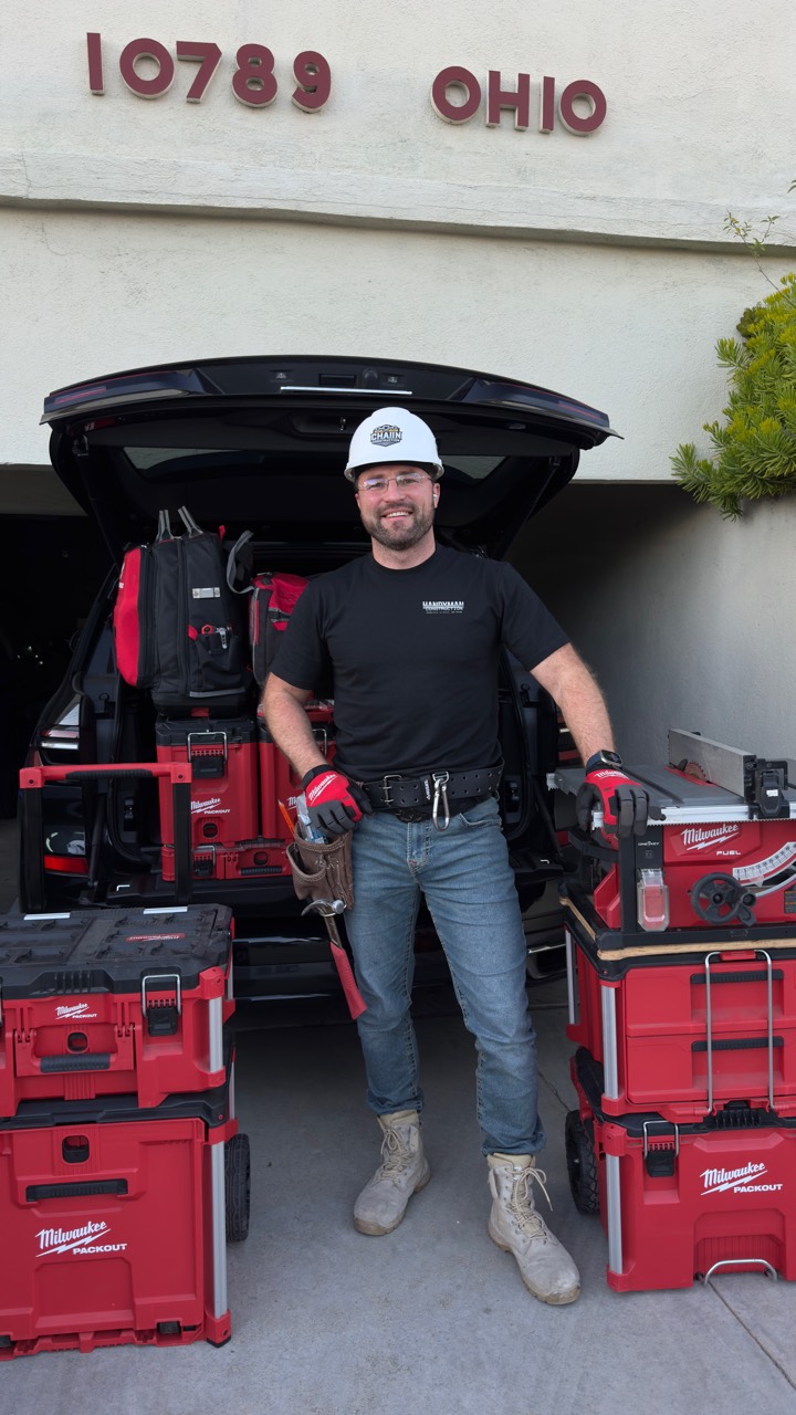 Sergio with his tools outside 10789 Ohio Ave in Westwood